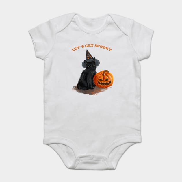 spooky black cat halloween Baby Bodysuit by Prinyos